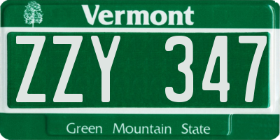 VT license plate ZZY347