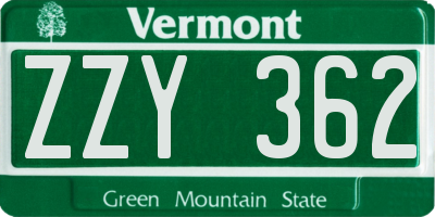 VT license plate ZZY362