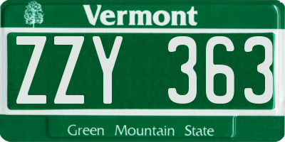 VT license plate ZZY363