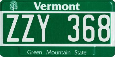 VT license plate ZZY368