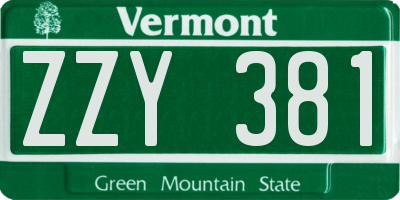 VT license plate ZZY381