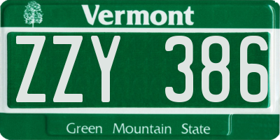 VT license plate ZZY386