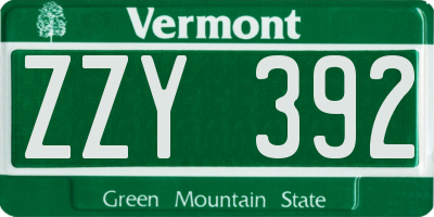 VT license plate ZZY392