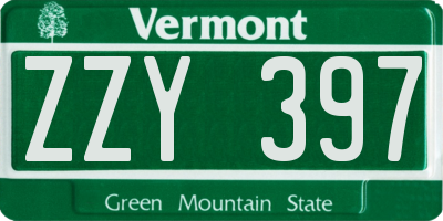 VT license plate ZZY397