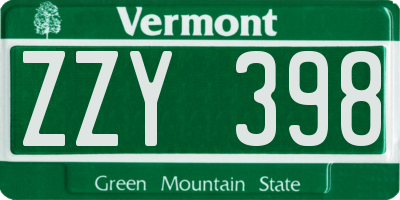 VT license plate ZZY398