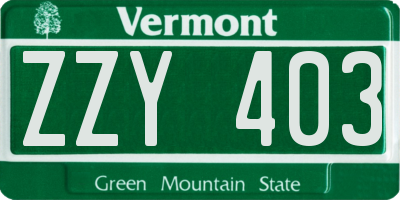 VT license plate ZZY403