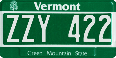 VT license plate ZZY422