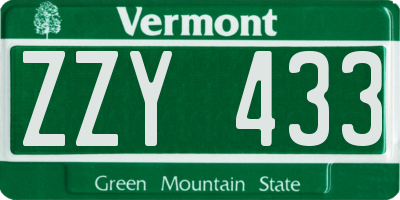 VT license plate ZZY433