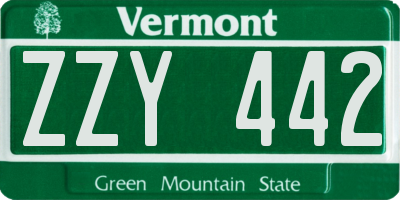 VT license plate ZZY442