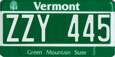 VT license plate ZZY445