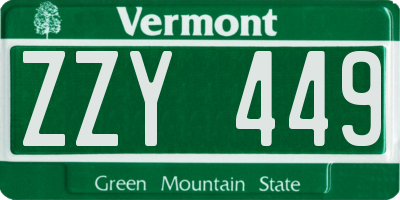 VT license plate ZZY449