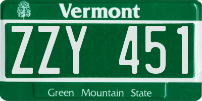 VT license plate ZZY451