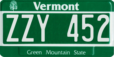 VT license plate ZZY452