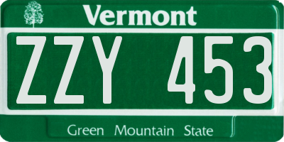 VT license plate ZZY453