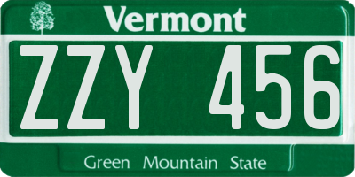 VT license plate ZZY456