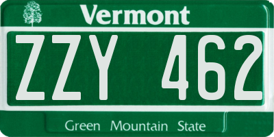 VT license plate ZZY462