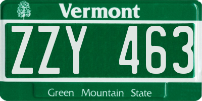 VT license plate ZZY463