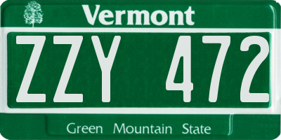 VT license plate ZZY472