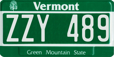 VT license plate ZZY489