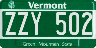 VT license plate ZZY502