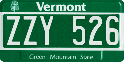 VT license plate ZZY526
