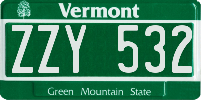 VT license plate ZZY532