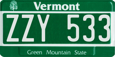 VT license plate ZZY533