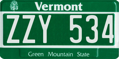 VT license plate ZZY534