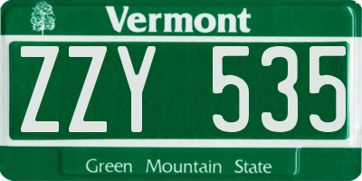 VT license plate ZZY535