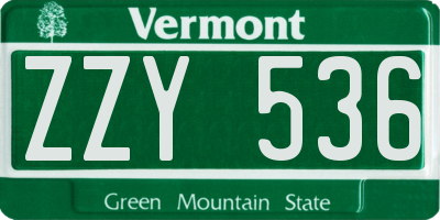 VT license plate ZZY536