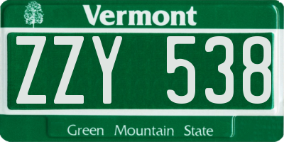 VT license plate ZZY538