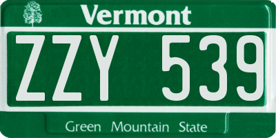 VT license plate ZZY539
