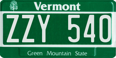VT license plate ZZY540