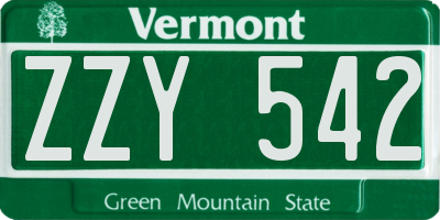 VT license plate ZZY542