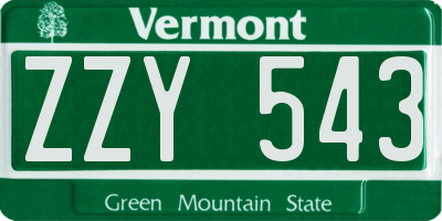VT license plate ZZY543