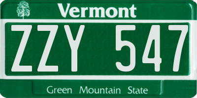 VT license plate ZZY547