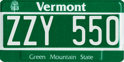 VT license plate ZZY550