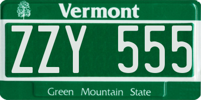 VT license plate ZZY555