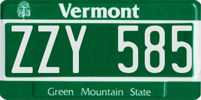 VT license plate ZZY585