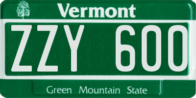 VT license plate ZZY600