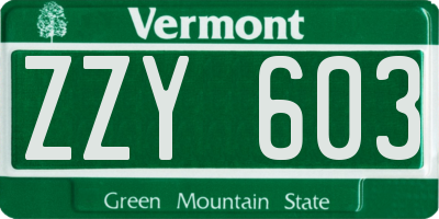 VT license plate ZZY603
