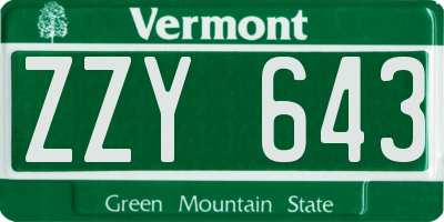 VT license plate ZZY643