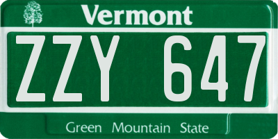 VT license plate ZZY647