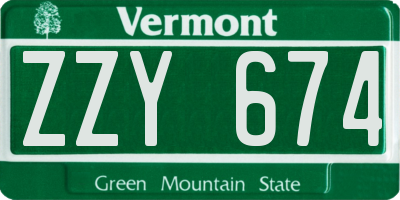 VT license plate ZZY674