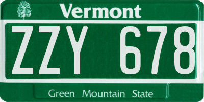 VT license plate ZZY678