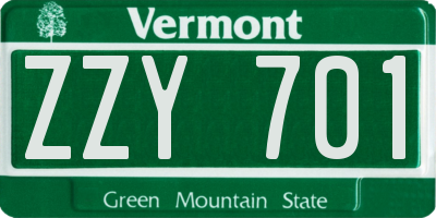 VT license plate ZZY701