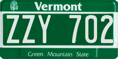 VT license plate ZZY702