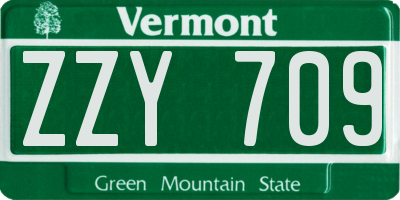 VT license plate ZZY709