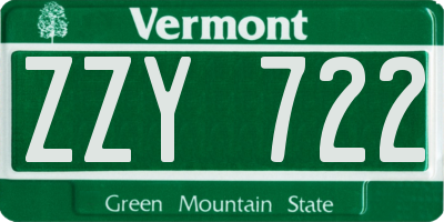 VT license plate ZZY722