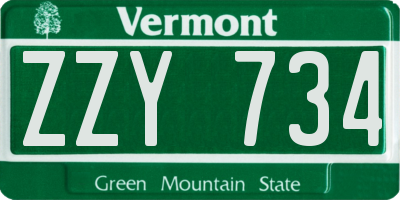 VT license plate ZZY734